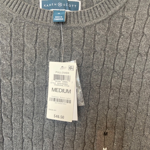 Karen Scott charcoal Heather grey pullover sweater M - Picture 2 of 4